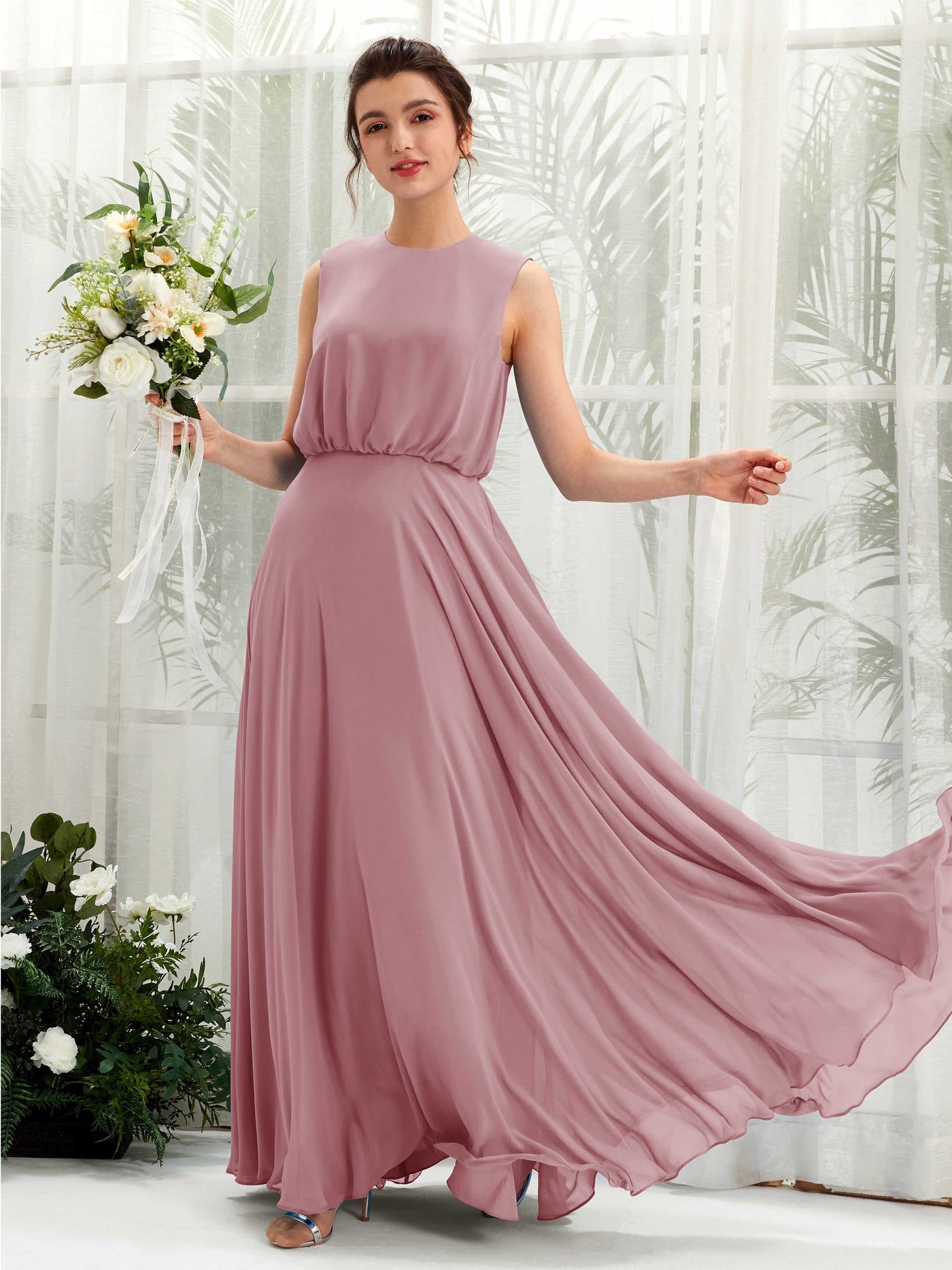 Vintage Mauve Bridesmaid Dresses Bridesmaid Dress A-line Chiffon Round Full Length Sleeveless Wedding Party Dress (81222801)#color_vintage-mauve