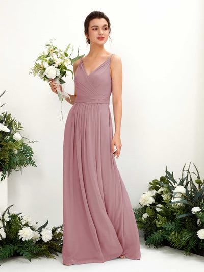 Carlyna Dira A-Line Vintage Mauve Bridesmaid Dress Maxi Sleeveless V-Neck Dress Front View #color_vintage-mauve