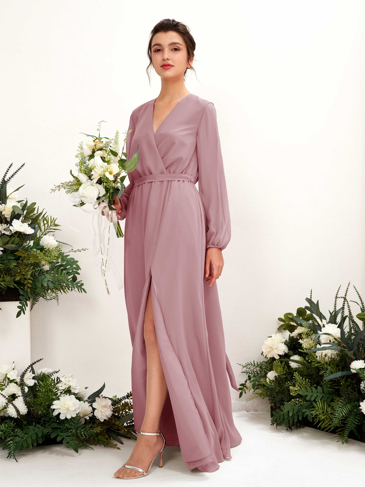 Purple Chiffon V-Neck Bridesmaid Dress A-Line Floor-Length