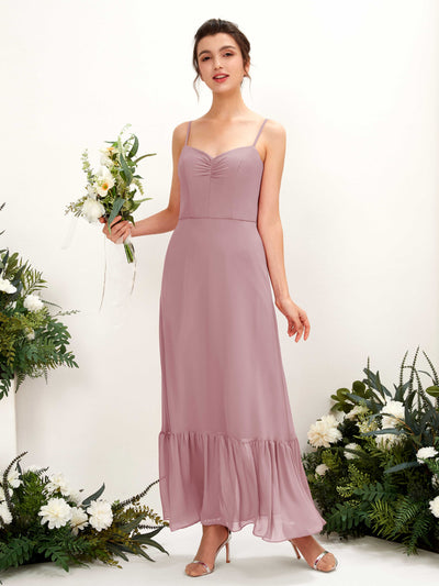 Carlyna Delia Sheath Vintage Mauve Bridesmaid Dress Maxi Sleeveless Spaghetti Strap Dress Front View #color_vintage-mauve