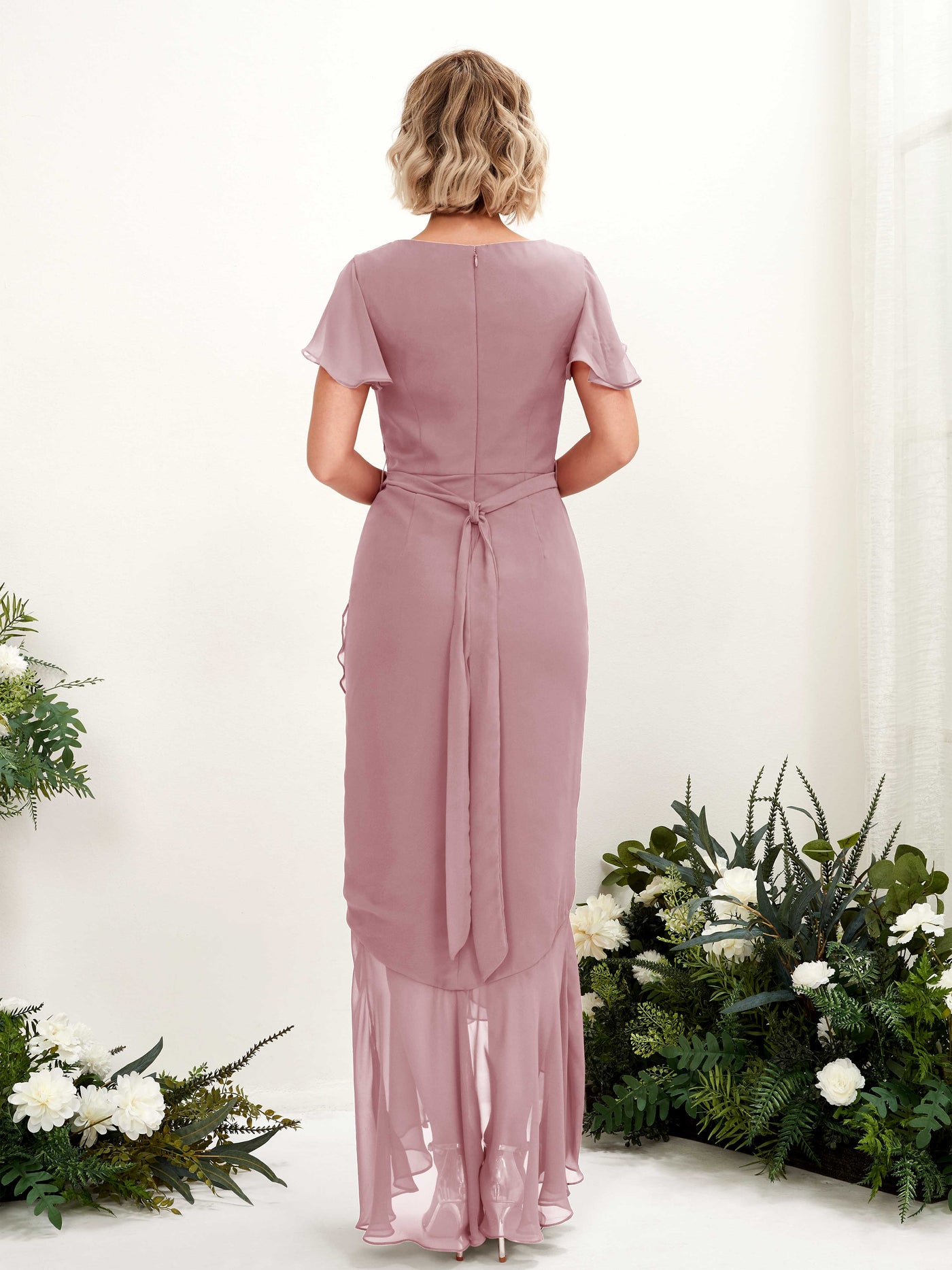 V-neck Short Sleeves Chiffon Bridesmaid Dress - Vintage Mauve (81226201)#color_vintage-mauve