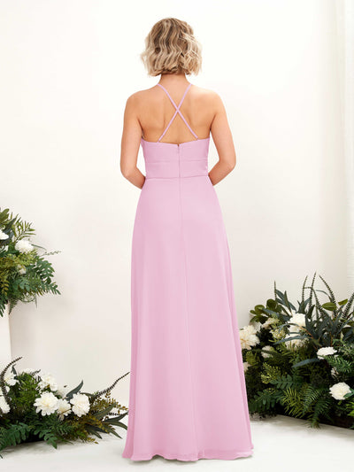 Carlyna Frances A-Line Candy Pink Bridesmaid Dress Maxi Sleeveless Round Neck Dress Back View #color_candy-pink
