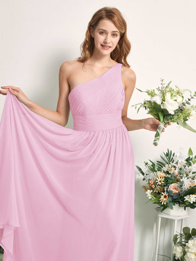 Carlyna Pandora A-Line Candy Pink Bridesmaid Dress Maxi Sleeveless One Shoulder Dress Side View 2 #color_candy-pink