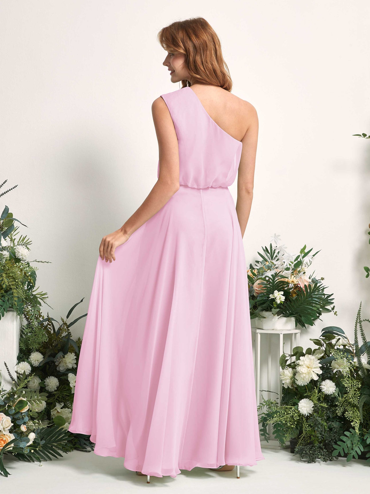 Bridesmaid Dress A-line Chiffon One Shoulder Full Length Sleeveless Wedding Party Dress - Candy Pink (81226839)#color_candy-pink