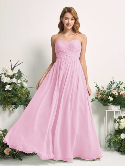 Carlyna Elma A-Line Candy Pink Bridesmaid Dress Maxi Sleeveless Sweetheart Dress Front View #color_candy-pink