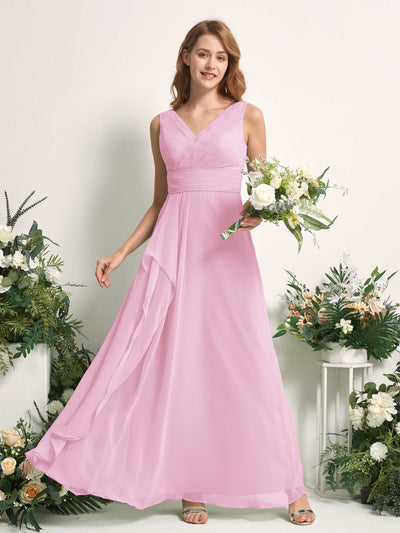 Carlyna Mollie A-Line Candy Pink Bridesmaid Dress Maxi Sleeveless V-Neck Dress Front View #color_candy-pink