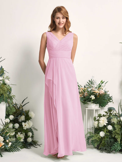 Carlyna Mollie A-Line Candy Pink Bridesmaid Dress Maxi Sleeveless V-Neck Dress Side View 2 #color_candy-pink