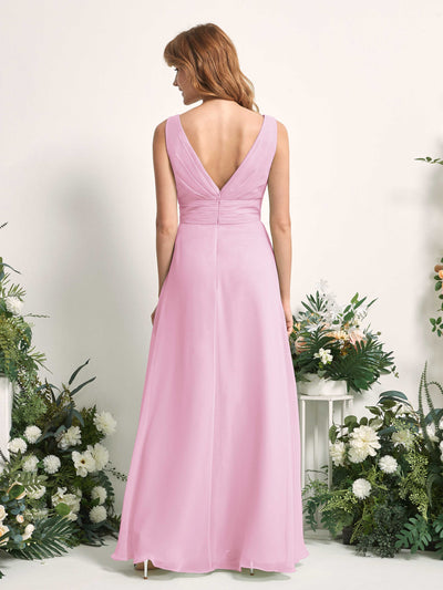 Carlyna Mollie A-Line Candy Pink Bridesmaid Dress Maxi Sleeveless V-Neck Dress Back View #color_candy-pink