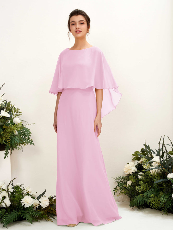 Candy Pink Bridesmaid Dresses Bridesmaid Dress A-line Chiffon Bateau Full Length Sleeveless Wedding Party Dress (81222039)