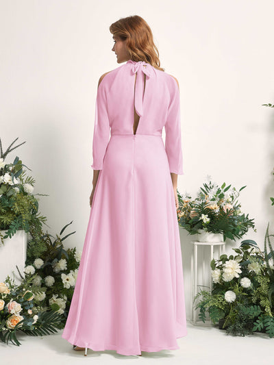 Carlyna Maxine A-Line Candy Pink Bridesmaid Dress Maxi Sleeveless Round Neck Dress Back View #color_candy-pink