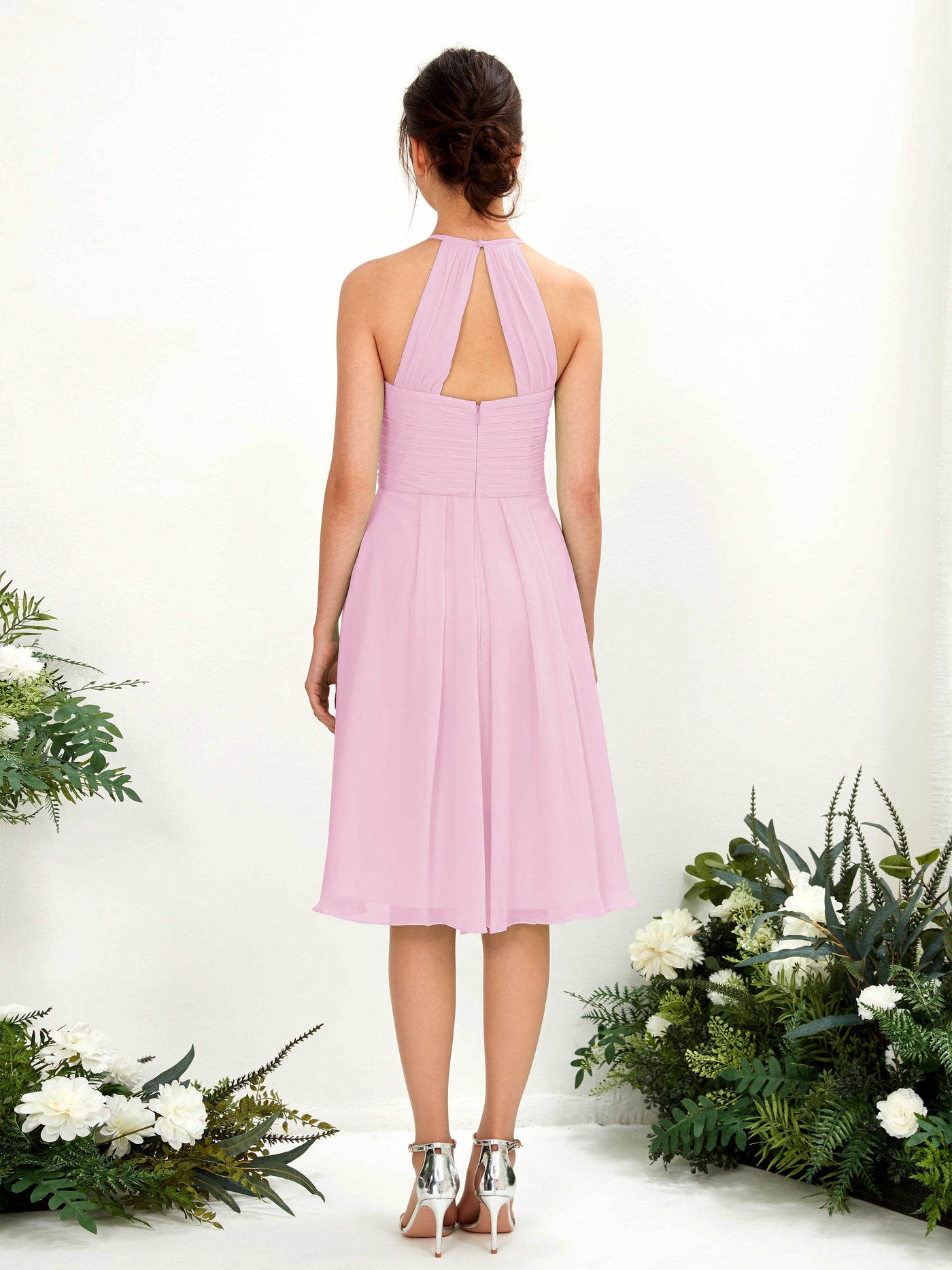 Candy Pink Bridesmaid Dresses Bridesmaid Dress A-line Chiffon Halter Knee Length Sleeveless Wedding Party Dress (81220439)#color_candy-pink