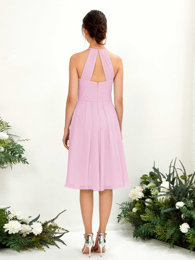 Carlyna Davina A-Line Candy Pink Bridesmaid Dress Knee-Length Sleeveless Round Neck Dress Back View #color_candy-pink