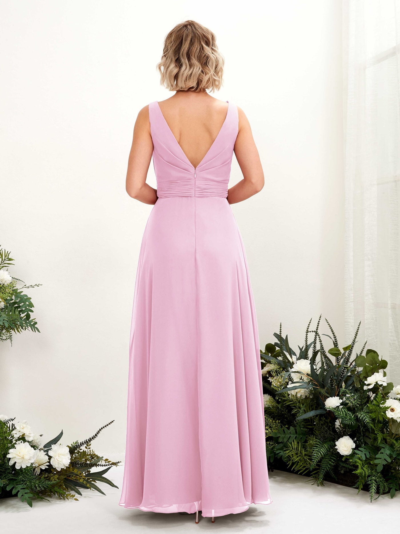 Candy Pink Bridesmaid Dresses Bridesmaid Dress A-line Chiffon Bateau Full Length Sleeveless Wedding Party Dress (81225839)#color_candy-pink