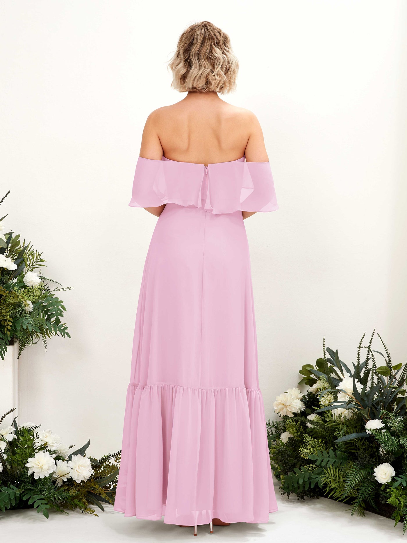 Candy Pink Bridesmaid Dresses Bridesmaid Dress A-line Chiffon Off Shoulder Full Length Sleeveless Wedding Party Dress (81224539)#color_candy-pink