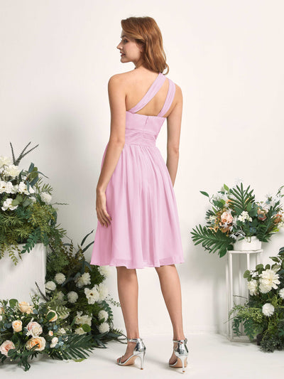 Carlyna Echo A-Line Candy Pink Bridesmaid Dress Knee-Length Sleeveless One Shoulder Dress Back View #color_candy-pink