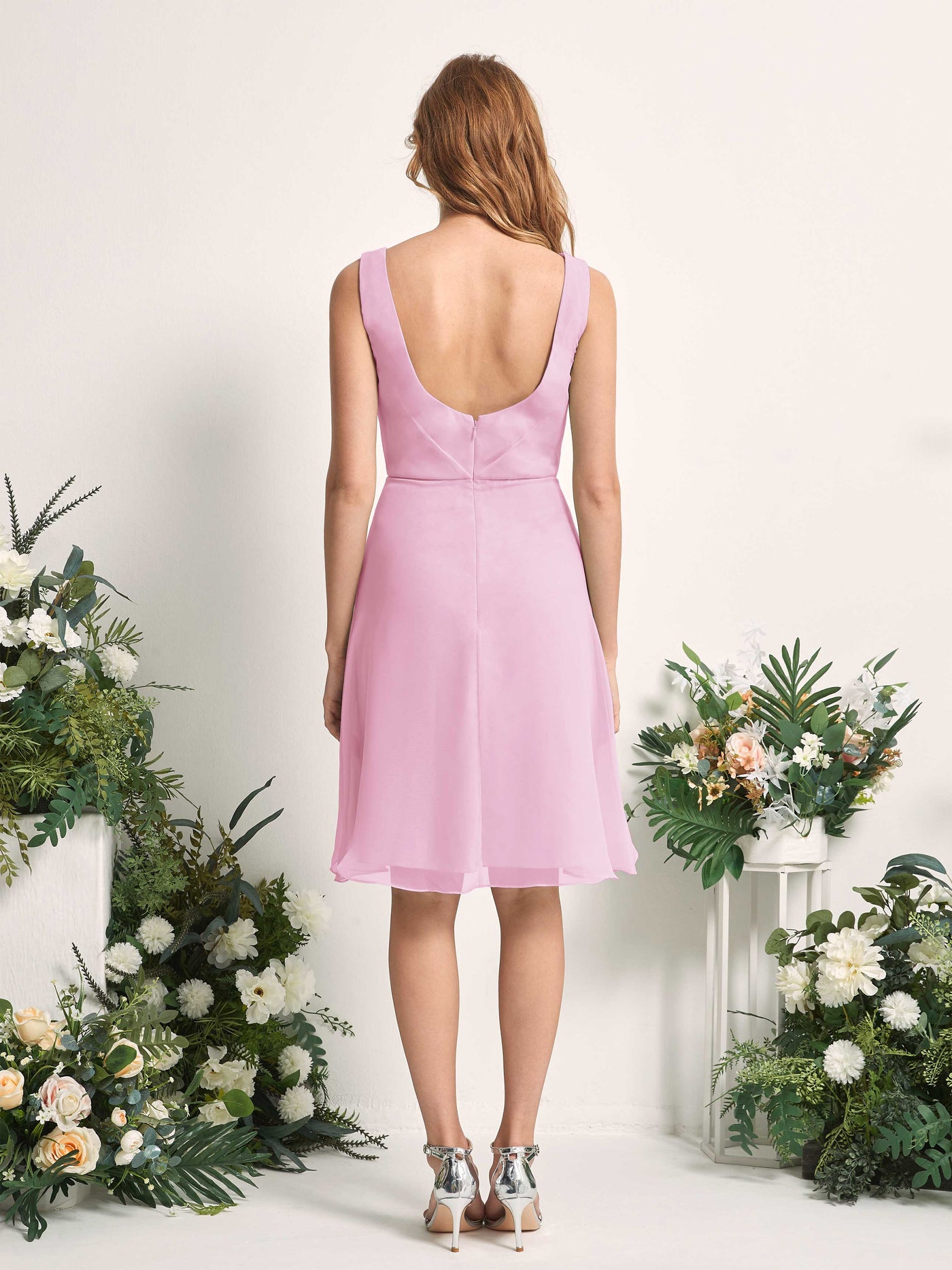 Bridesmaid Dress A-line Chiffon Straps Knee Length Sleeveless Wedding Party Dress - Candy Pink (81226639)#color_candy-pink