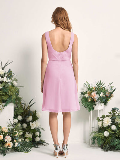 Carlyna Alisha A-Line Candy Pink Bridesmaid Dress Knee-Length Sleeveless V-Neck Dress Back View #color_candy-pink