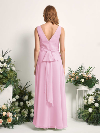 Carlyna June A-Line Candy Pink Bridesmaid Dress Maxi Sleeveless V-Neck Dress Back View #color_candy-pink