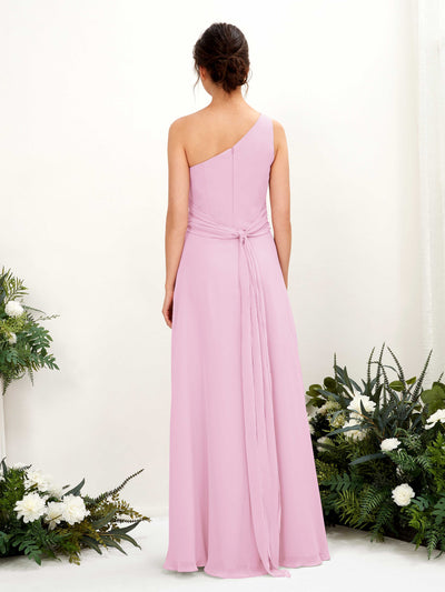 Carlyna Trita Sheath Candy Pink Bridesmaid Dress Maxi Sleeveless One Shoulder Dress Back View #color_candy-pink