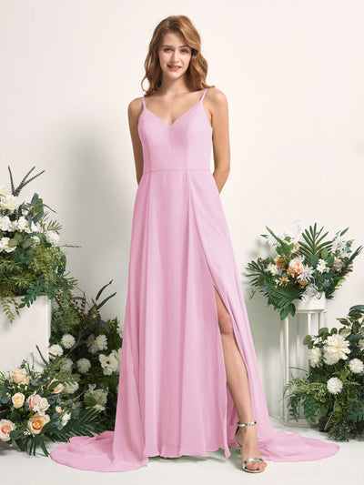 Carlyna Marcia A-Line Candy Pink Bridesmaid Dress Maxi Sleeveless V-Neck Dress Front View #color_candy-pink