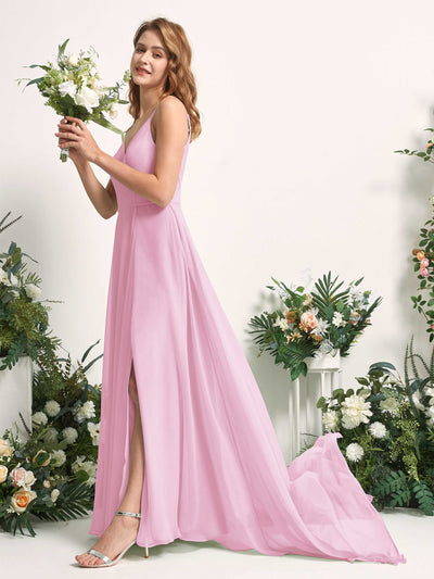 Carlyna Marcia A-Line Candy Pink Bridesmaid Dress Maxi Sleeveless V-Neck Dress Side View 2 #color_candy-pink