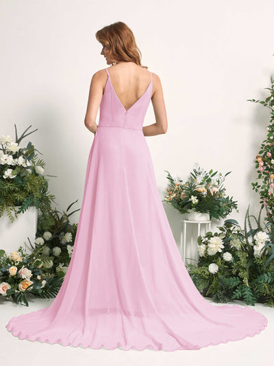 Carlyna Marcia A-Line Candy Pink Bridesmaid Dress Maxi Sleeveless V-Neck Dress Back View #color_candy-pink