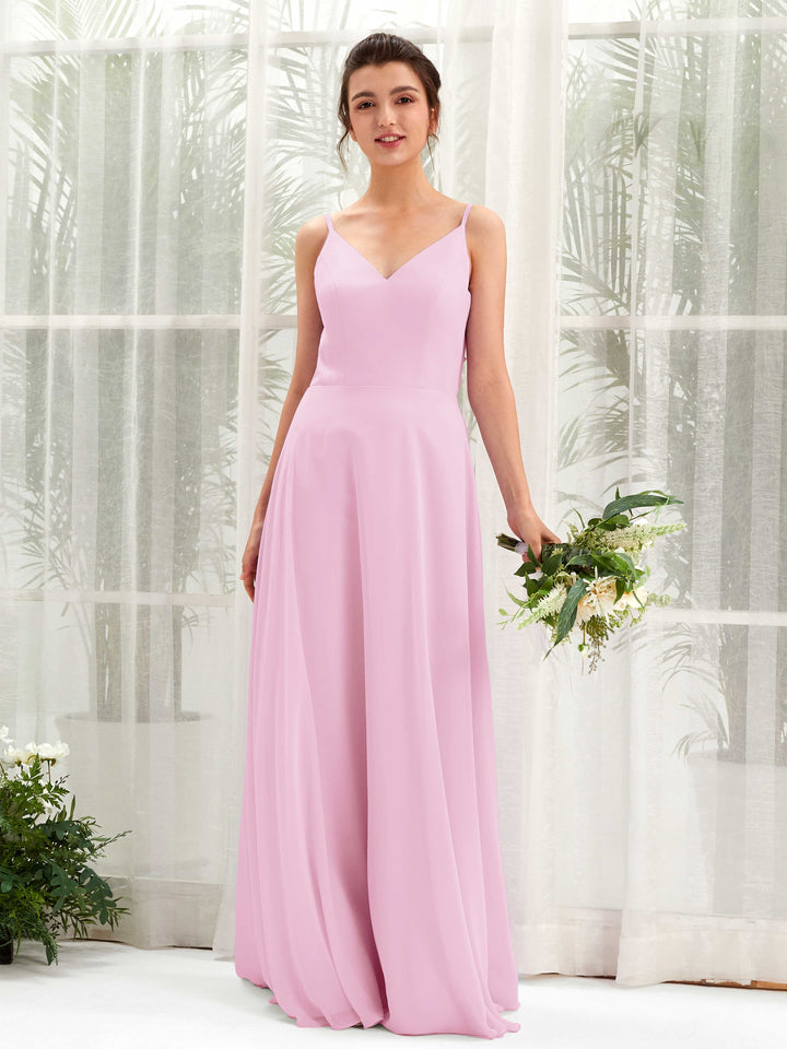 Candy Pink Bridesmaid Dresses Bridesmaid Dress A-line Chiffon Spaghetti-straps Full Length Sleeveless Wedding Party Dress (81220639)