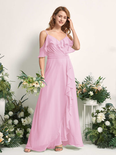 Carlyna Yvette A-Line Candy Pink Bridesmaid Dress Maxi Sleeveless V-Neck Dress Side View 2 #color_candy-pink