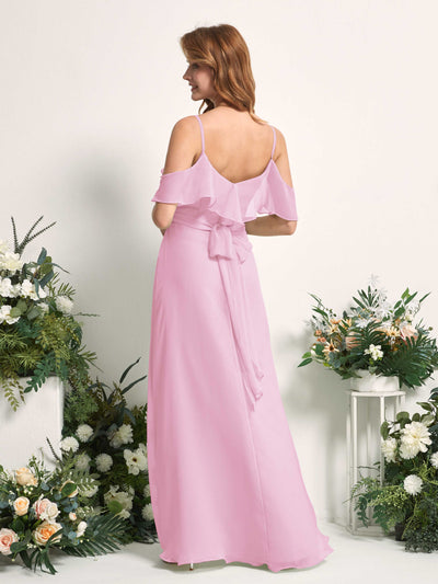 Carlyna Yvette A-Line Candy Pink Bridesmaid Dress Maxi Sleeveless V-Neck Dress Back View #color_candy-pink
