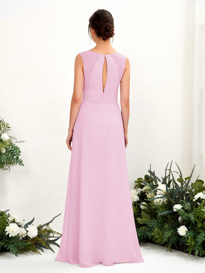 Carlyna Karen A-Line Candy Pink Bridesmaid Dress Maxi Sleeveless V-Neck Dress Back View #color_candy-pink