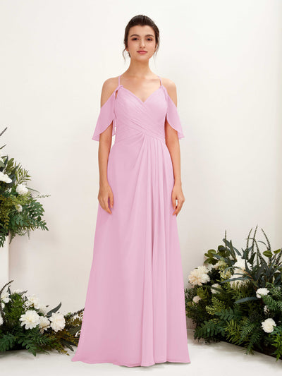 Carlyna Orlane A-Line Candy Pink Bridesmaid Dress Maxi Sleeveless V-Neck Dress Front View #color_candy-pink