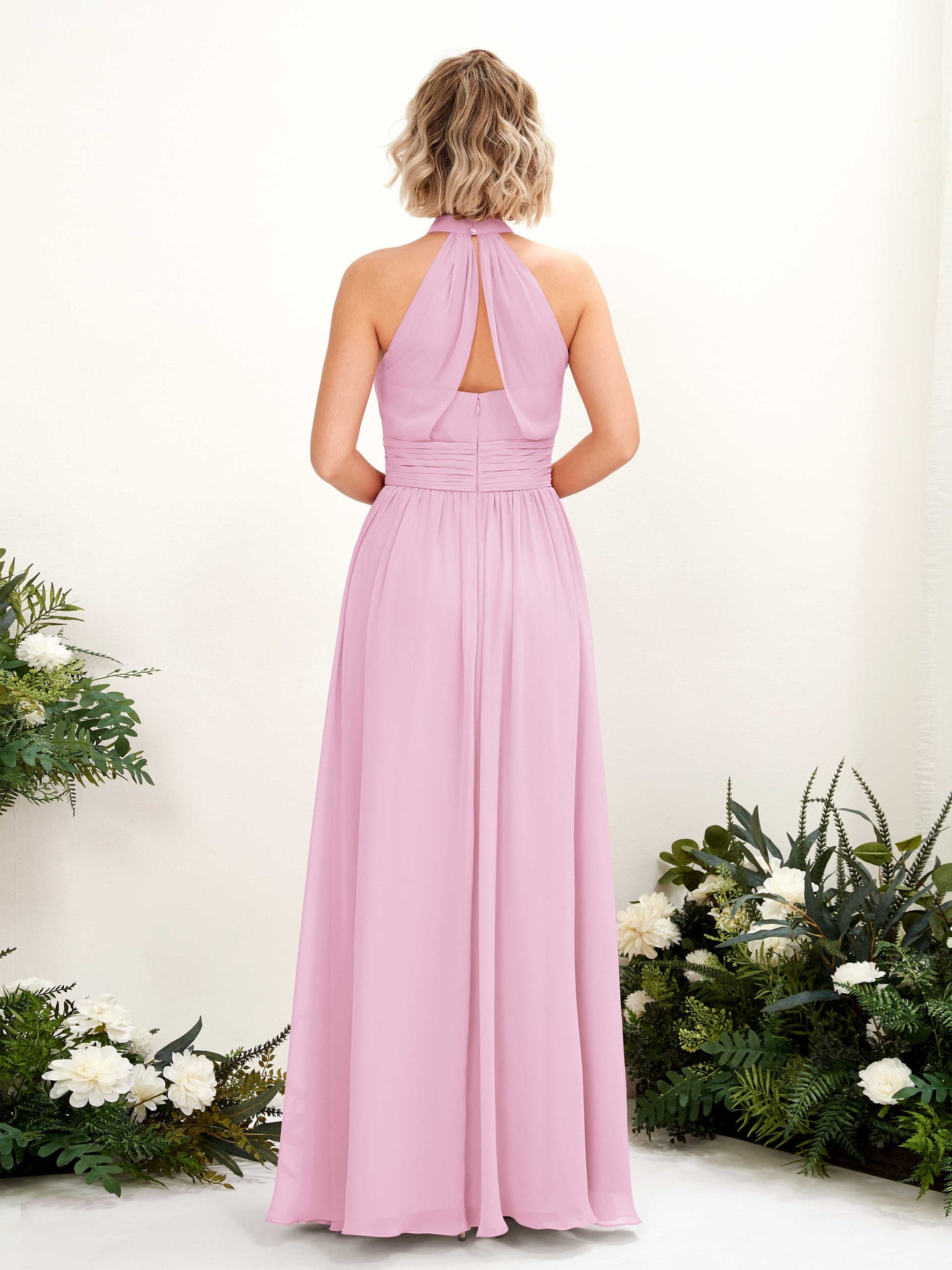 Candy Pink Bridesmaid Dresses Bridesmaid Dress A-line Chiffon Halter Full Length Sleeveless Wedding Party Dress (81225339)#color_candy-pink