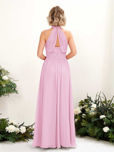Carlyna Hilda A-Line Candy Pink Bridesmaid Dress Maxi Sleeveless Round Neck Dress Back View #color_candy-pink