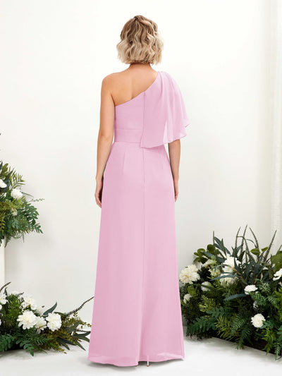 Carlyna Brook A-Line Candy Pink Bridesmaid Dress Maxi Sleeveless One Shoulder Dress Back View #color_candy-pink