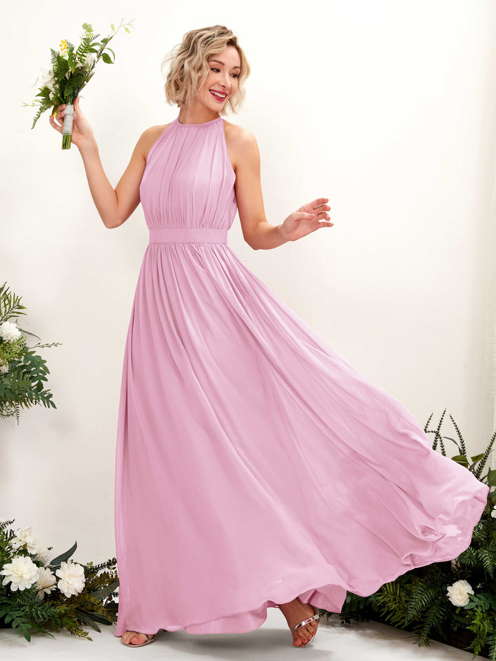 Candy Pink Bridesmaid Dresses Bridesmaid Dress A-line Chiffon Halter Full Length Sleeveless Wedding Party Dress (81223139)