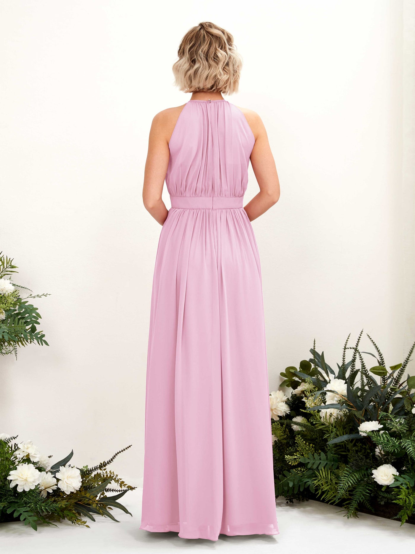 Candy Pink Bridesmaid Dresses Bridesmaid Dress A-line Chiffon Halter Full Length Sleeveless Wedding Party Dress (81223139)#color_candy-pink