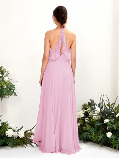 Carlyna Launo A-Line Candy Pink Bridesmaid Dress Maxi Sleeveless V-Neck Dress Back View #color_candy-pink