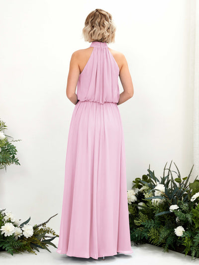 Carlyna Bess A-Line Candy Pink Bridesmaid Dress Maxi Sleeveless Halter Dress Back View #color_candy-pink
