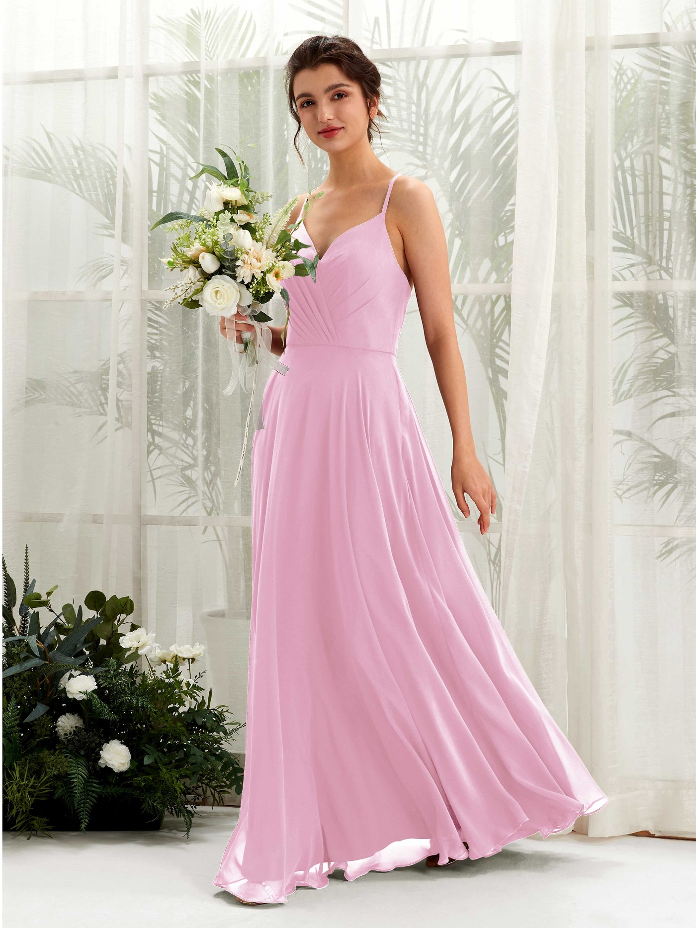 Candy Pink Bridesmaid Dresses Bridesmaid Dress Chiffon Spaghetti-straps Full Length Sleeveless Wedding Party Dress (81224239)#color_candy-pink