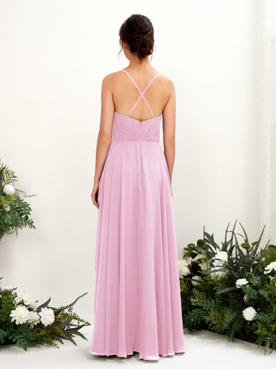 Carlyna Naura A-Line Candy Pink Bridesmaid Dress Maxi Sleeveless V-Neck Dress Back View #color_candy-pink