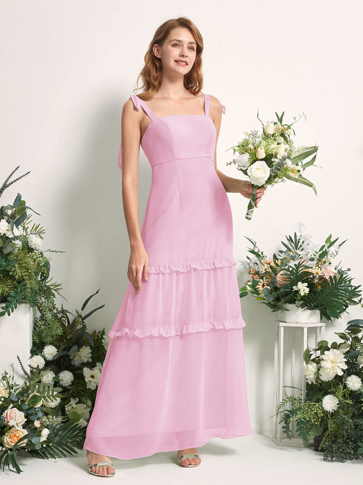 Bridesmaid Dress Chiffon Straps Full Length Sleeveless Wedding Party Dress - Candy Pink (81227539)