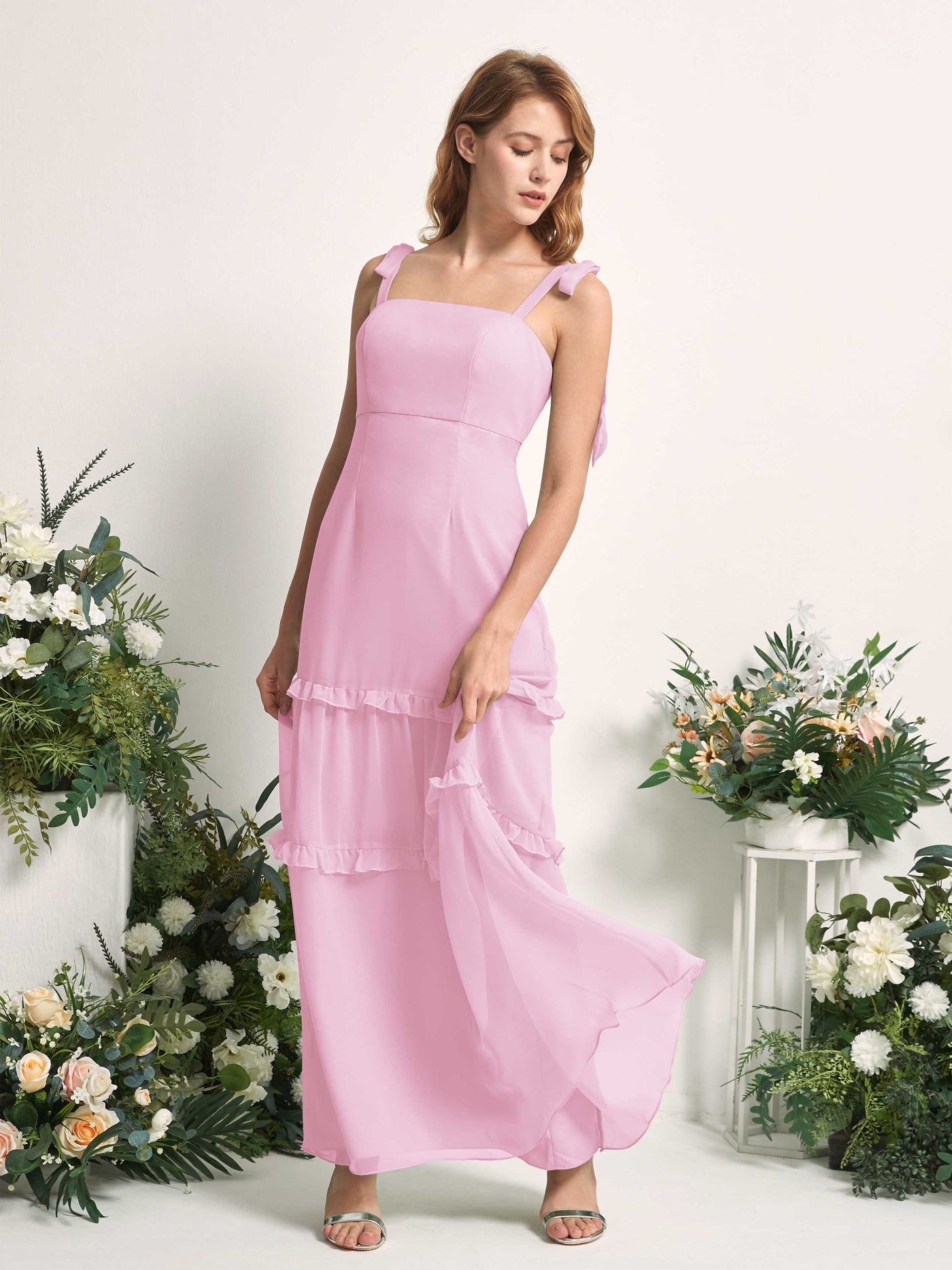 Bridesmaid Dress Chiffon Straps Full Length Sleeveless Wedding Party Dress - Candy Pink (81227539)#color_candy-pink