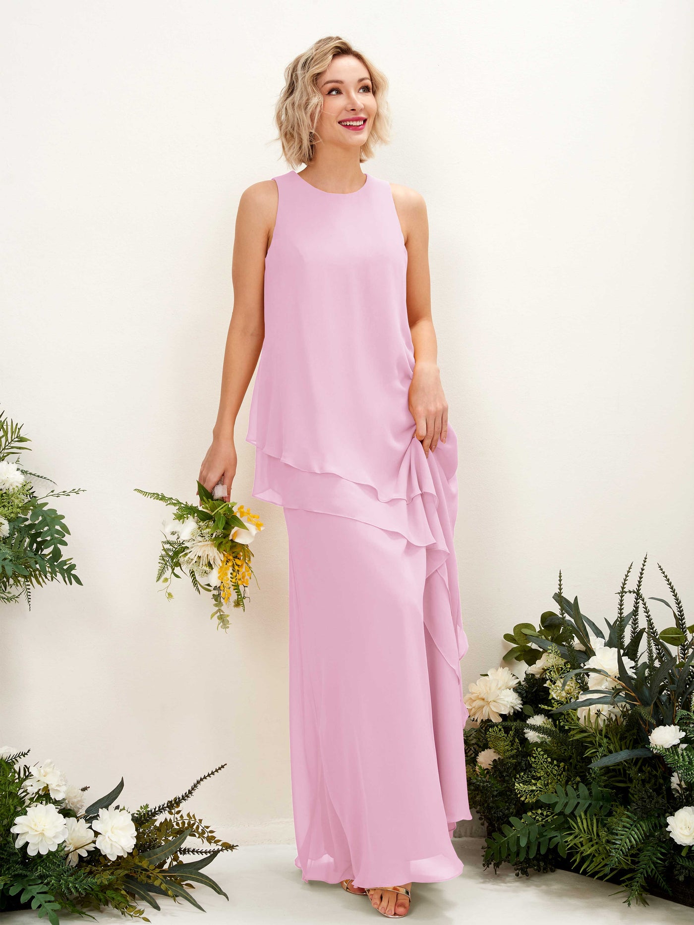 Candy Pink Bridesmaid Dresses Bridesmaid Dress Maternity Chiffon Round Full Length Sleeveless Wedding Party Dress (81222339)#color_candy-pink