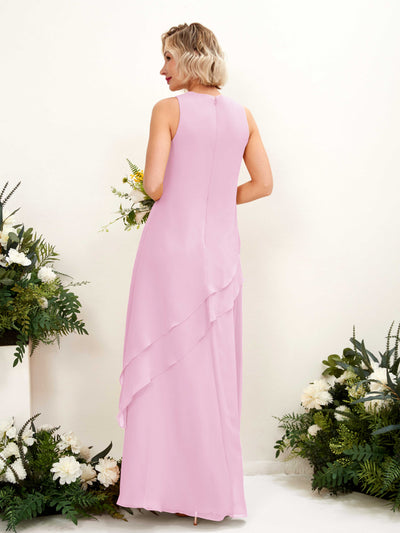 Carlyna Finna Sheath Candy Pink Bridesmaid Dress Maxi Sleeveless Round Neck Dress Back View #color_candy-pink