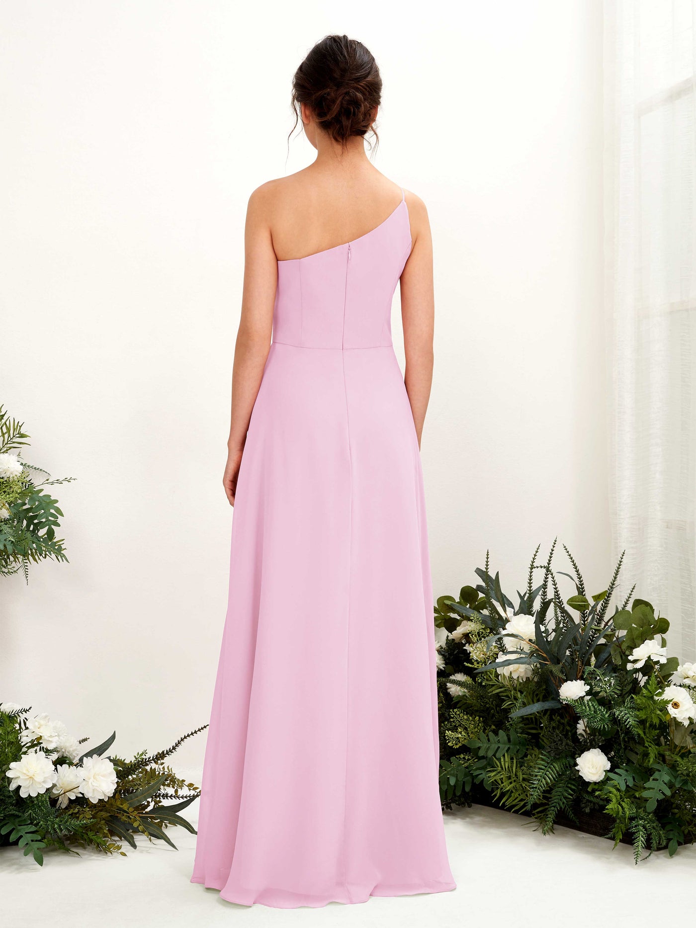 Candy Pink Bridesmaid Dresses Bridesmaid Dress A-line Chiffon One Shoulder Full Length Sleeveless Wedding Party Dress (81225739)#color_candy-pink