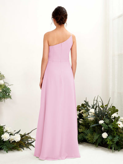 Carlyna Crystal A-Line Candy Pink Bridesmaid Dress Maxi Sleeveless One Shoulder Dress Back View #color_candy-pink