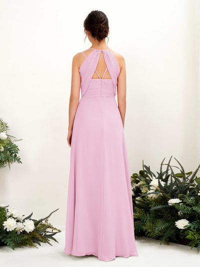 Carlyna Joa A-Line Candy Pink Bridesmaid Dress Maxi Sleeveless V-Neck Dress Back View #color_candy-pink
