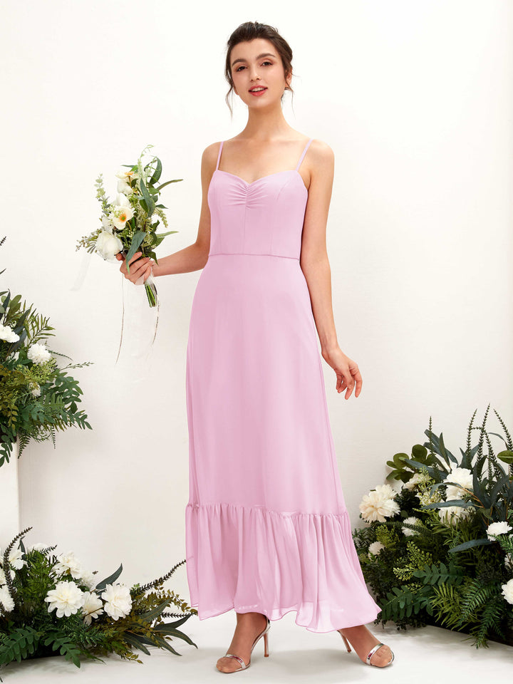 Candy Pink Bridesmaid Dresses Bridesmaid Dress Chiffon Spaghetti-straps Full Length Sleeveless Wedding Party Dress (81223039)