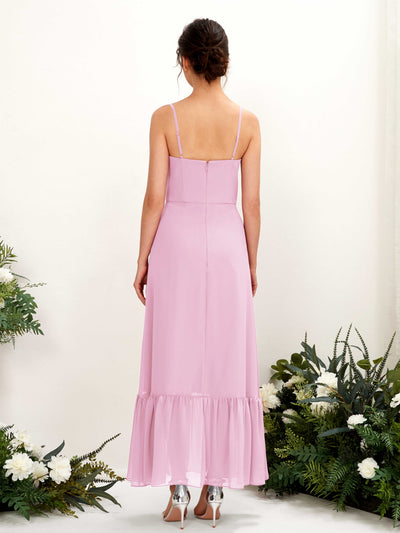 Carlyna Delia Sheath Candy Pink Bridesmaid Dress Maxi Sleeveless Spaghetti Strap Dress Back View #color_candy-pink