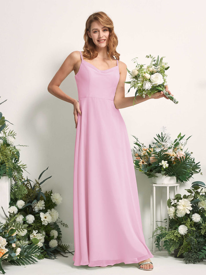 Bridesmaid Dress A-line Chiffon Spaghetti-straps Full Length Sleeveless Wedding Party Dress - Candy Pink (81227239)